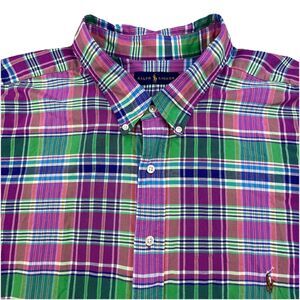 Polo Ralph Lauren Shirt Mens 4XT Tall Madras Plaid Short Sleeve Oxford OCBD